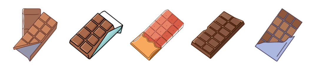 Chocolate Bar Icons – Sweet Candy Treat Illustrations in Various Wrappers