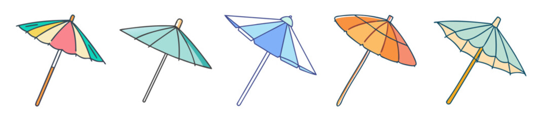 Beach Umbrella and Sun Shade Icon Set

