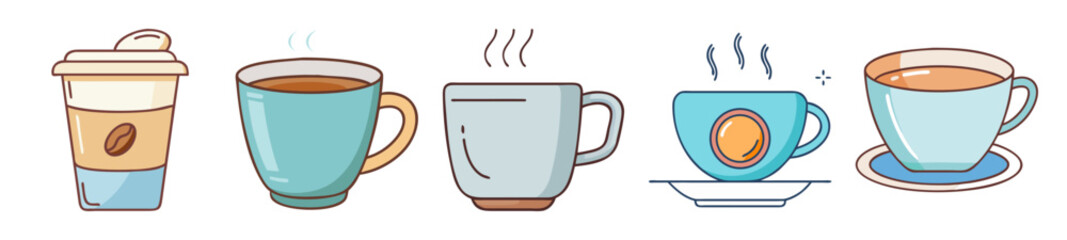 Various Coffee and Tea Cups in Cozy Style

