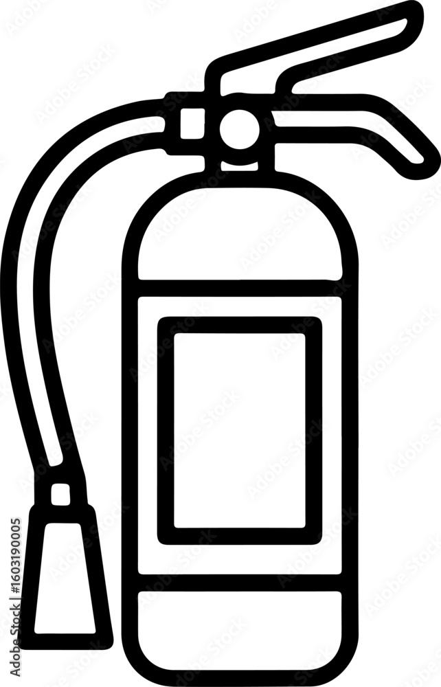 Poster simple outline icon of a fire extinguisher with hose and handle