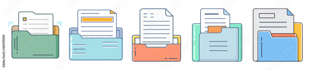 Poster organized document folder icons – office file management set