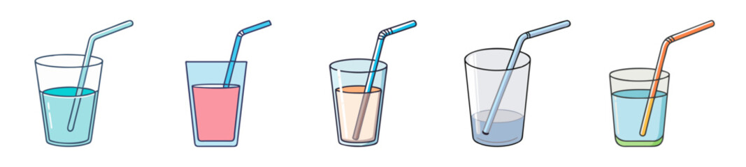 Colorful Drinking Glasses with Straws – Beverage Icon Collection

