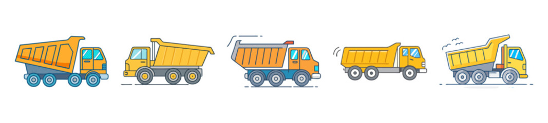 Heavy Duty Dump Trucks Icon Set – Construction Vehicle Collection

