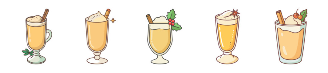 Festive Eggnog Glasses Collection – Holiday Drink Illustrations

