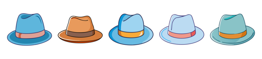 Stylish Fedora Hats – Hand-Drawn Fashion Accessory Collection

