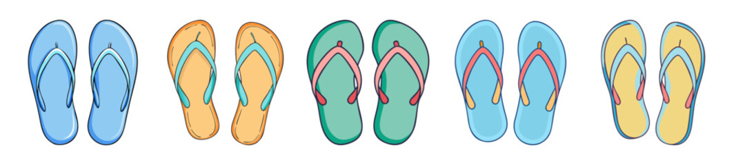 Flip-Flops Icon Set – Summer Sandals in Colorful Cartoon Design

