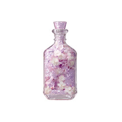 Lavender Hydrangea Glitter Bottle - Decorative Glass Jar with Flowers