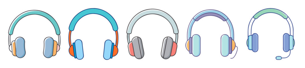 Modern Colorful Headphones Set – Tech & Music Icon Collection

