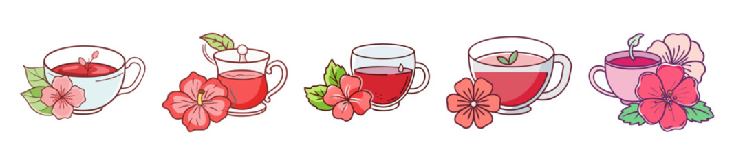 Beautiful Hibiscus Tea Cups – Floral Herbal Drink Icons