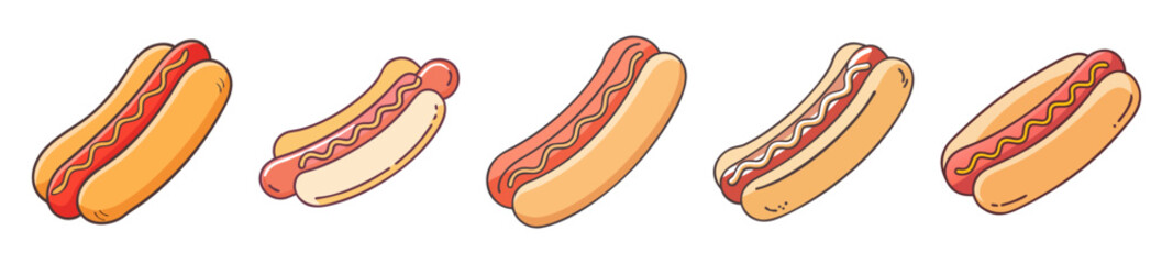 Delicious Hot Dog Variations – Cartoon Style Food Icons