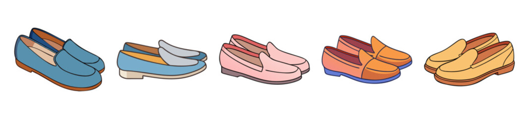 Stylish Loafers in Assorted Colors – Fashionable Shoe Icon Set