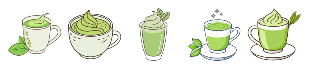 Matcha Latte and Green Tea Cup Set – Wholesome Beverage Illustration