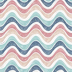 Seamless Hand-Drawn Wavy Stripe Pattern with Coastal Colors.