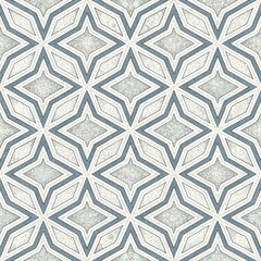 Modern Geometric Blue and White Diamond Star Seamless Pattern.