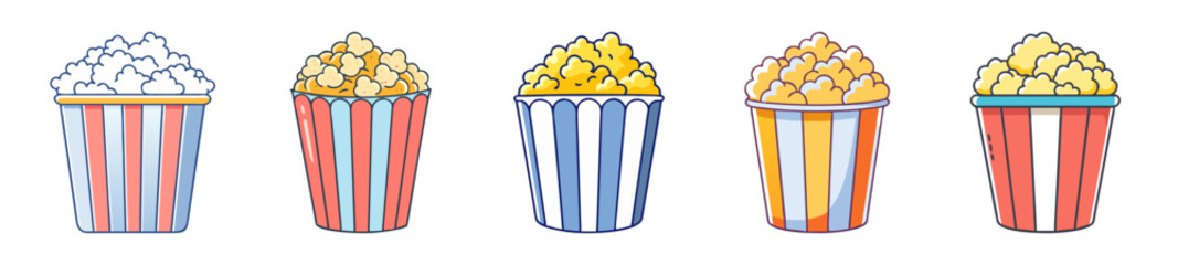 Striped Popcorn Bucket Icons for Movie Nights