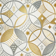 Elegant Gold and Silver Art Deco Geometric Seamless Pattern.