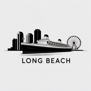 Long Beach Skyline Silhouette - Coastal Landmark in California Vector Illustration