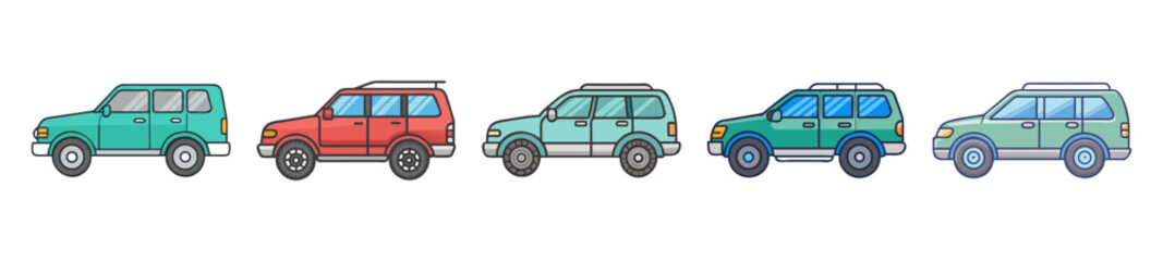 Colorful SUV Vehicle Collection – Transportation & Automotive Icons

