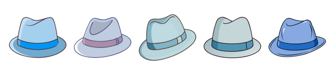 Cartoon Fedora Hats Set – Stylish Gentleman Headwear Vector Icons