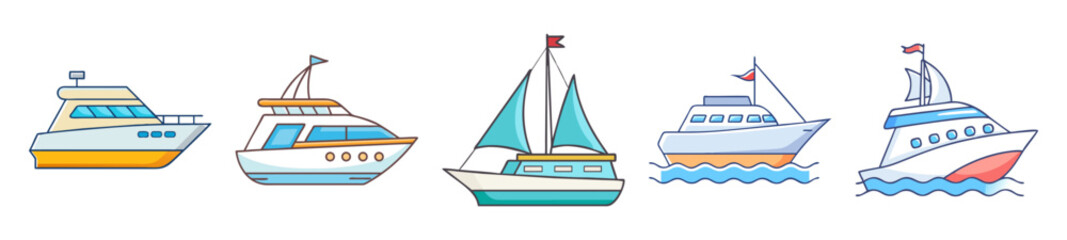 Luxury Yacht and Boat Vector Icons
