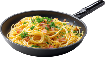 Spaghetti Carbonara in a Pan Cooking Italian Style