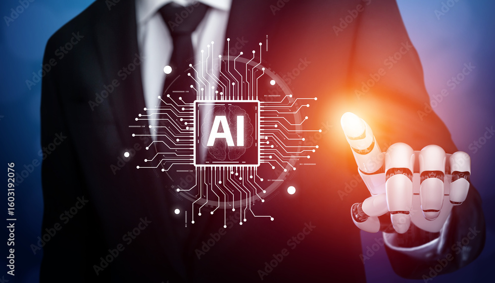 Poster ai assistant brain processor with llm technology, big data, machine learning, generative ai for busi