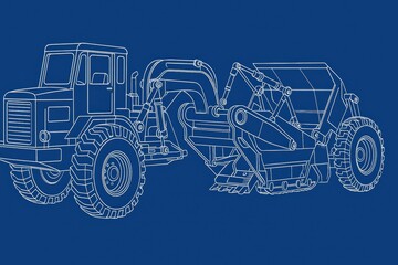 Outline illustration of a construction vehicle on a blue background.