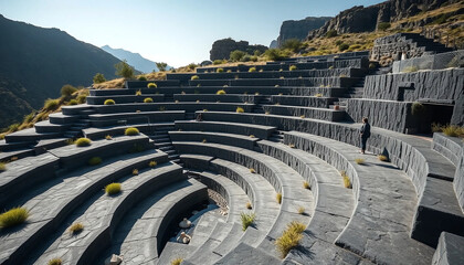A multi-tiered terrace system with stepped seating sculpted from local basalt, where light pools in sunken planes and the wind speaks in gusts.
