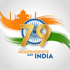 Happy 79th Independence Day of India – 15 August Freedom Celebration Banner and Greeting Card Design – Independence Day of India artwork