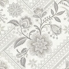 Monochromatic Floral Geometric Seamless Pattern.