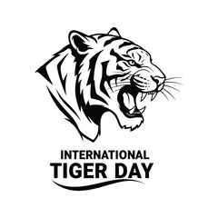 Fototapeta premium International Tiger Day Roaring Head of a Tiger Black and White Vector Illustration