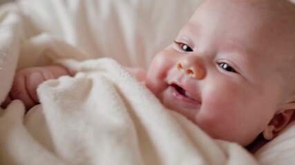 smiling baby lying on soft diaper, World Breastfeeding Week