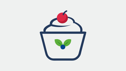 Icelandic Skyr Yogurt Icon Bowl Red Cherry Green Leaves Blueberry