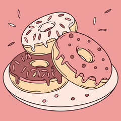 Three Delicious Donuts with Glaze and Sprinkles