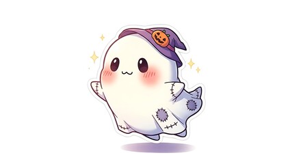 Cute Ghost Character Wearing Witch Hat Illustration