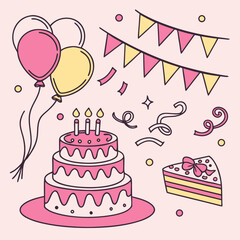 Cute Cartoon Birthday Party Elements Illustration