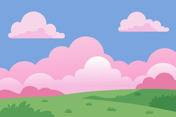 Fototapeta premium open meadow under pink clouds