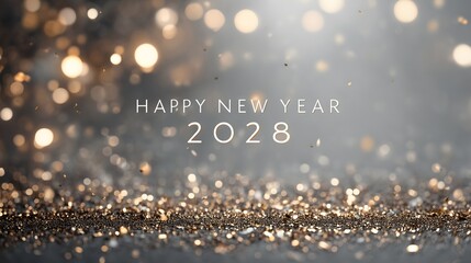 Happy New Year 2028 with Golden Bokeh Lights &ndash; Generative AI