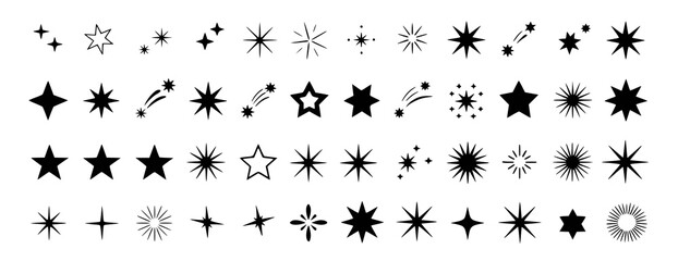 Diverse black star shapes and shooting star graphics stars sparkle
