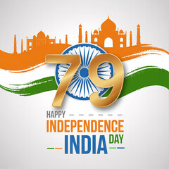 Happy 79th Independence Day of India – 15 August Freedom Celebration Banner and Greeting Card Design – Independence Day of India artwork