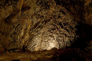 Interior View of Katerinska Cave in Moravian Karst  Limestone Formations and Stalactites, Czech Republic