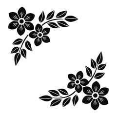 Elegant floral corner design featuring stylized flowers and leaves in a minimalist black and white vector illustration perfect for adding a touch of nature to