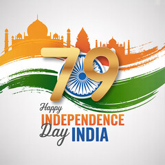 Happy 79th Independence Day of India – 15 August Freedom Celebration Banner and Greeting Card Design – Independence Day of India artwork