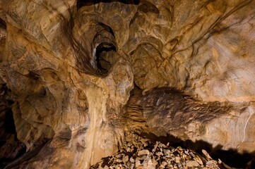 Interior View of Katerinska Cave in Moravian Karst  Limestone Formations and Stalactites, Czech Republic