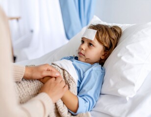 Young Child with Fever Lying Down in Pediatric Ward