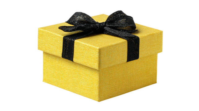 Yellow Gift Box with Black Ribbon Present Package