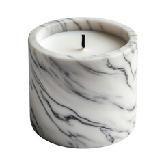 Elegant marble candle with black wick for relaxation and home decor on white background