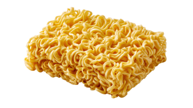 Square Block of Dried Instant Noodles on Transparent