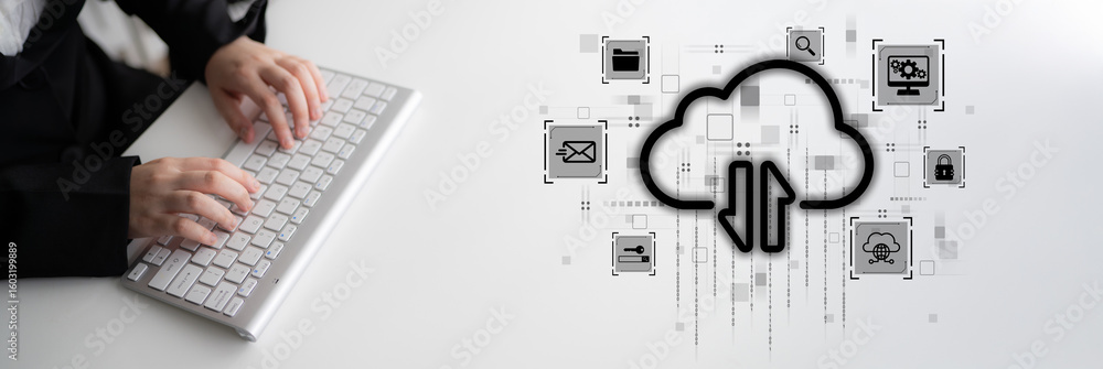 Poster cloud computing enables digital growth with secure data storage, scalable infrastructure, and strate