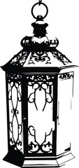 Black-and-White Vector Illustration of Ornamental Lantern – 1-Item Vintage Decor Silhouette